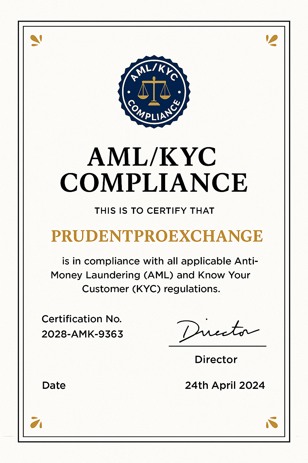 AML/KYC Compliance Certificate